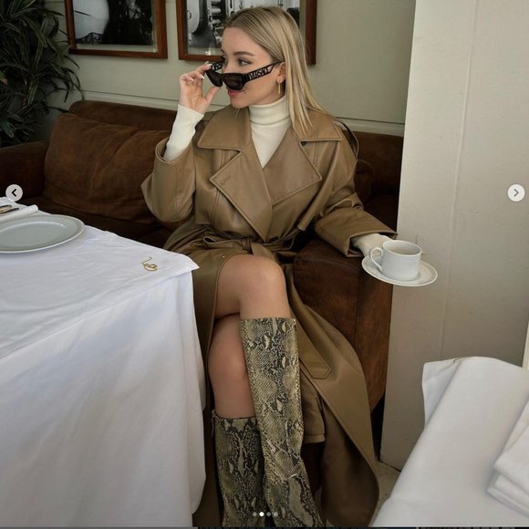 ZARA FAUX-LEATHER BELTED TRENCH COAT LIGHT BROWN S New without tags - Picture 4 of 9